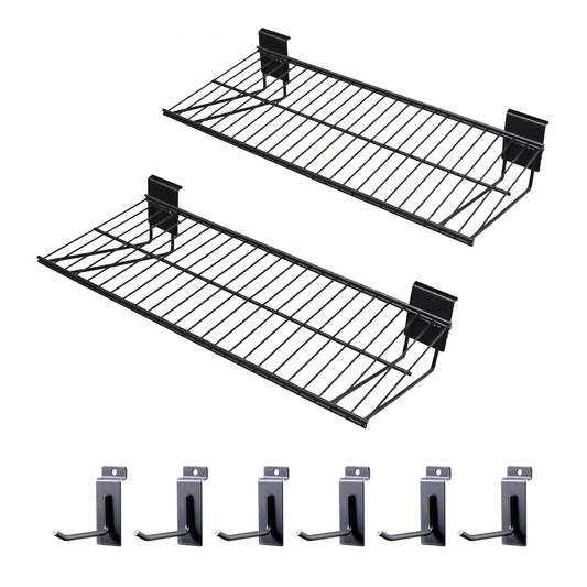 ATOOLA Slatwall Shelves 24 Inch, Heavy Duty Slatwall Accessories, Slat Wall Wire Shelf, Gargage Storage Slatboard Shelves (2 Pack)