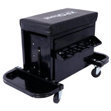 AMZOSS 3-Drawer Rolling Tool Chest Seat Garage Glider Mechanic Stool with Magnetic Side Trays, Heavy Duty Rolling Tool Box for Warehouse, Workshop, AMZOSS