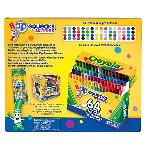 Crayola Pip-Squeaks Skinnies Washable Markers (64ct), Mini Markers for Kids, Coloring Markers, Craft Supplies, Kids Holiday Gift, 3+ - WoodArtSupply