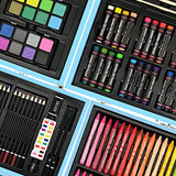 Sunnyglade 145 Piece Deluxe Art Set, Wooden Art Box & Drawing Kit with Crayons, Oil Pastels, Colored Pencils, Watercolor Cakes, Sketch Pencils, Paint Sunnyglade