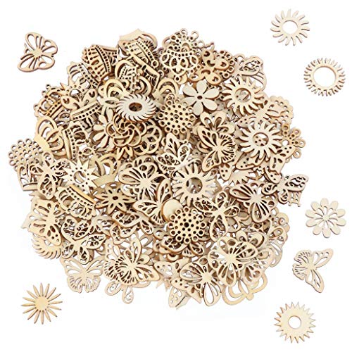 300Pcs Wooden Embellishments,Flower Butterfly Shape Wooden Cutouts Wooden Scrapbooking DIY Handmade Crafts Children Graffiti Home Decor Wooden Crown - WoodArtSupply