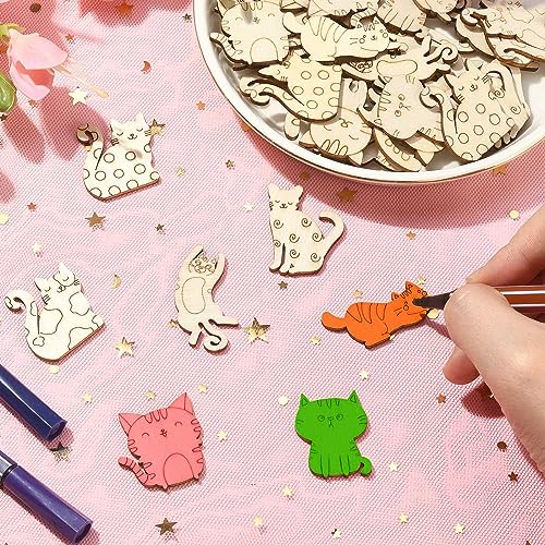 Stiesy 100 Pcs Assorted Pet Cat Unfinished Wood Cutouts Wooden Slice Pieces Ornaments for DIY Craft Home Decoration Supplies Stiesy