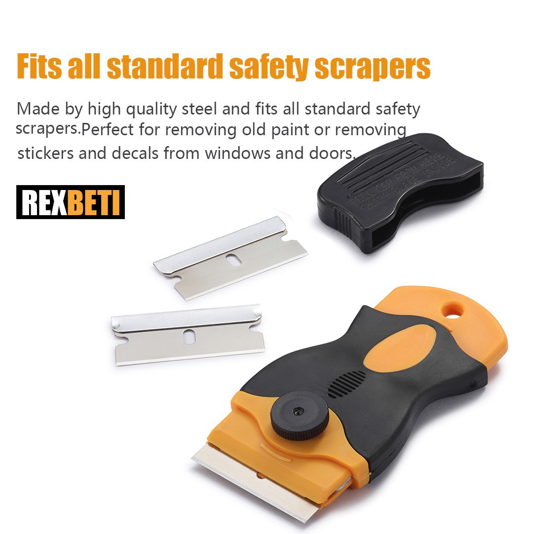 REXBETI 100PCS Single Edge Razor Blades, Industrial Razor Blades for Scraper, Suitable for Removing Labels, Decals, Stickers and Old Paint REXBETI