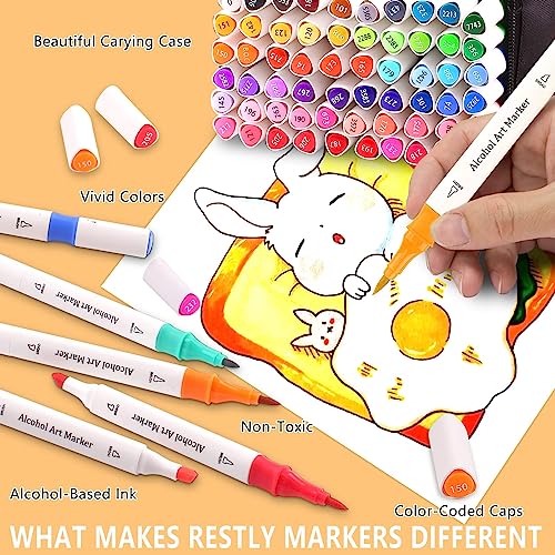 Ogeely Alcohol Markers, 82 Color Dual Tip Art Markers for Kids