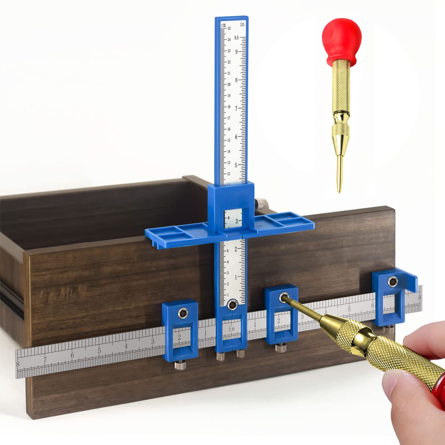 King&Charles Cabinet Hardware Jig, Cabinet Handle Jig with Automatic Center Punch, Cabinet Jig for Handles and Pulls on Drawers/Cabinets, Cabinet King&Charles