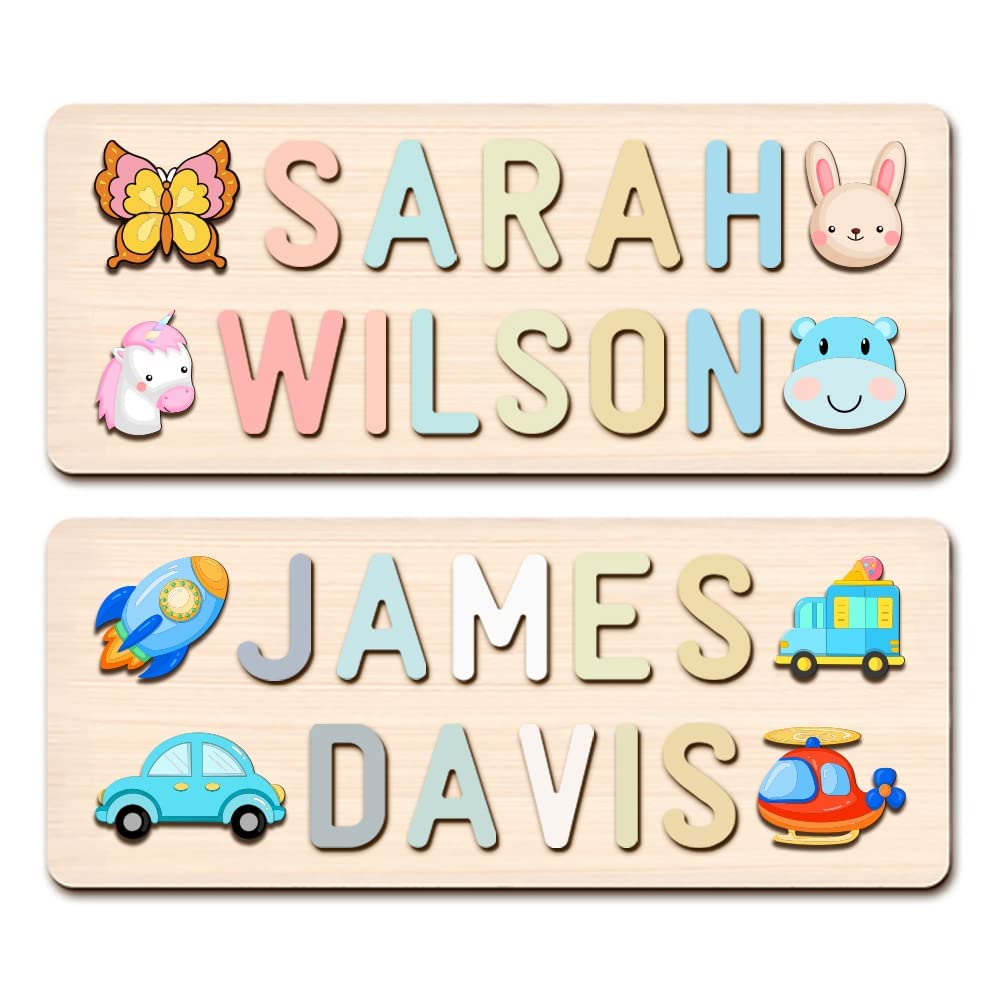 PUREFLY Name Puzzle for Kids Personalized, Custom Baby Boy Girl Gifts First Birthday Valentine Easter, Montessori Learning Toddler Toy Alphabet PUREFLY