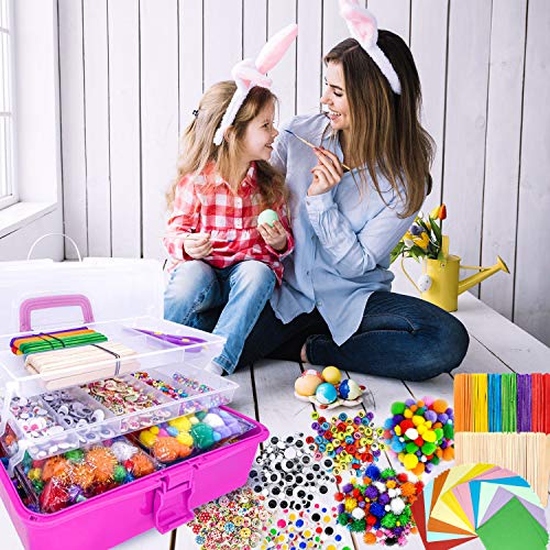 1405 Pcs Art and Craft Supplies for Kids, Toddler DIY Craft Art Supply Set Included Pipe Cleaners, Pom Poms, Feather, Folding Storage Box - All in - WoodArtSupply