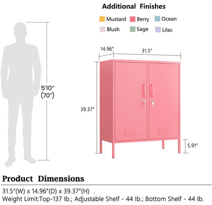 Aiasuit 2 Doors Lockable Metal Storage Cabinet 3 Tiers Shelf Multifunctional Storage Organizer Detachable Shelves Easy to Assemble Red Size: 39.37”H - WoodArtSupply