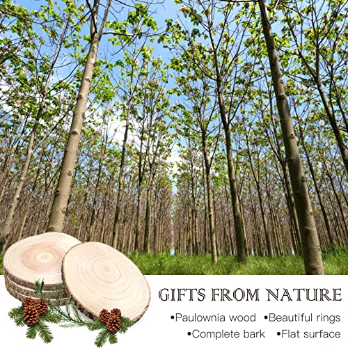 ZOCONE Large Wood Slices 4 Pcs 11-13 Inches Unfinished Wood Rounds, Natural Paulownia Wood Slices for Centerpieces, Wood Pieces Decoration with Bark, ZOCONE