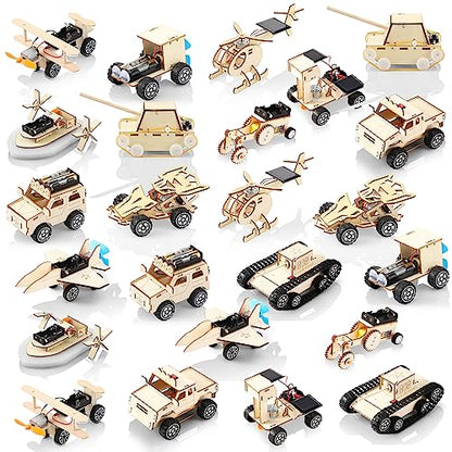 Leitee 24 Set Kits Wood Projects for Boys Girls to Build 3D Wooden Building Kit Puzzles Mechanical Car Educational Science Models Kits Building Toys - WoodArtSupply