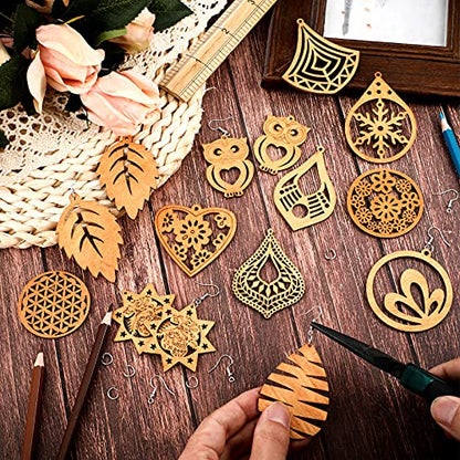 182 Pieces Wooden Dangle Earring Making Kit, Include 32 Pieces African Wood Drop Earring Pendant Unfinished Earrings Wood Charms with 100 Jump Ring
