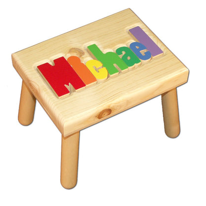 Damhorst Toys & Puzzles Personalized Wooden Child's Name Puzzle Stool Primary Colors - WoodArtSupply