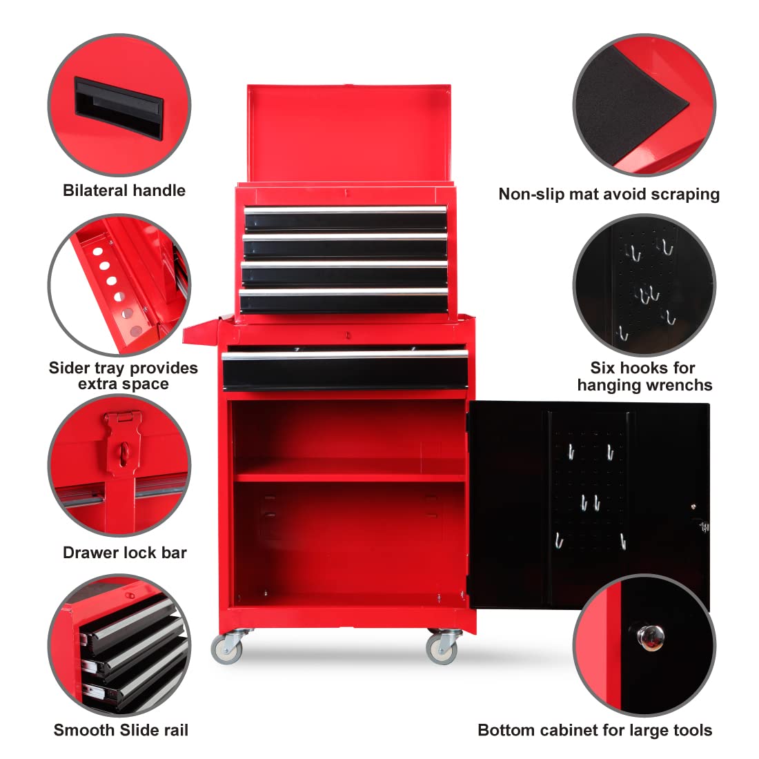 BIG RED 5-Drawer Rolling Tool Chest/Box with wheels,Metal Removable Tool Storage Cabinet for Garage and Workshop,Red/Black,ATBT3426R-RB BIG RED