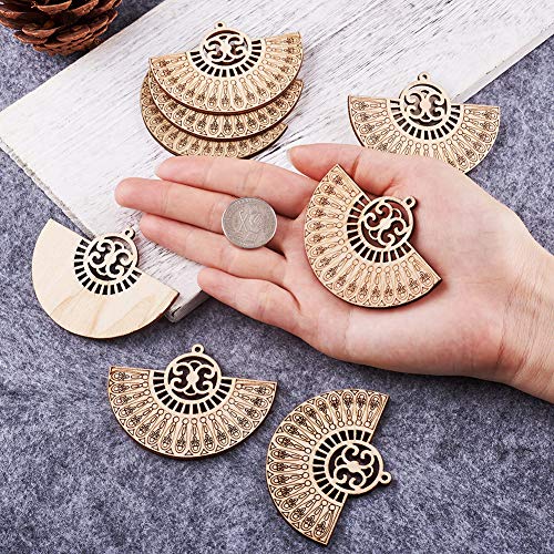 Pandahall 10pcs Undyed Nature Flat Round Wood Beads Pendants 2.55x1.85 Inch Hollow Wooden Charms for Jewelry Making (Wheat) PandaHall