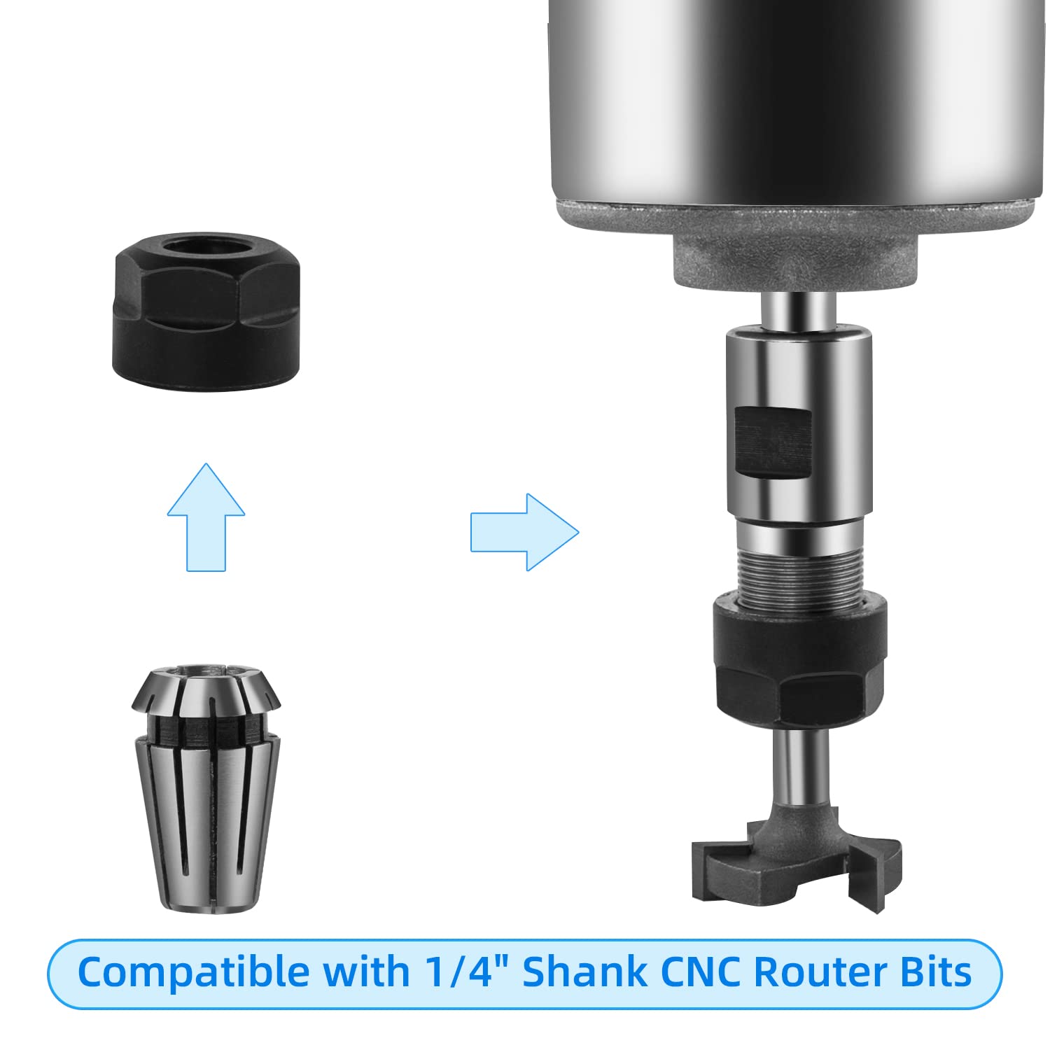 FoxAlien 1/4" Shank CNC Router Bit Essential Kit Includes 1/4" ER11 Collet, V-bit, End Mills, Chamfering Bit for Woodworking MDF Resin Carving FoxAlien