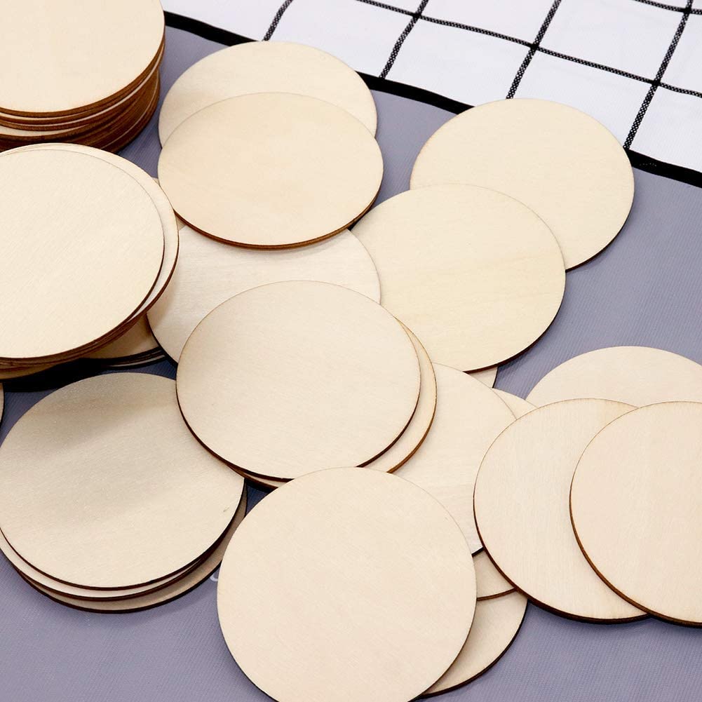 80pcs Unfinished Wood Circle 3 Inch Wooden Circles for Crafts for Wooden Coasters, DIY Crafts and Home Decoration Blank Wood Slices Children and ingsi