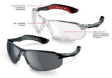 3M Flat Temple Safety Eyewear with Scratch Resistant Lens, Frame: Black/Red, Clear Lens 3M