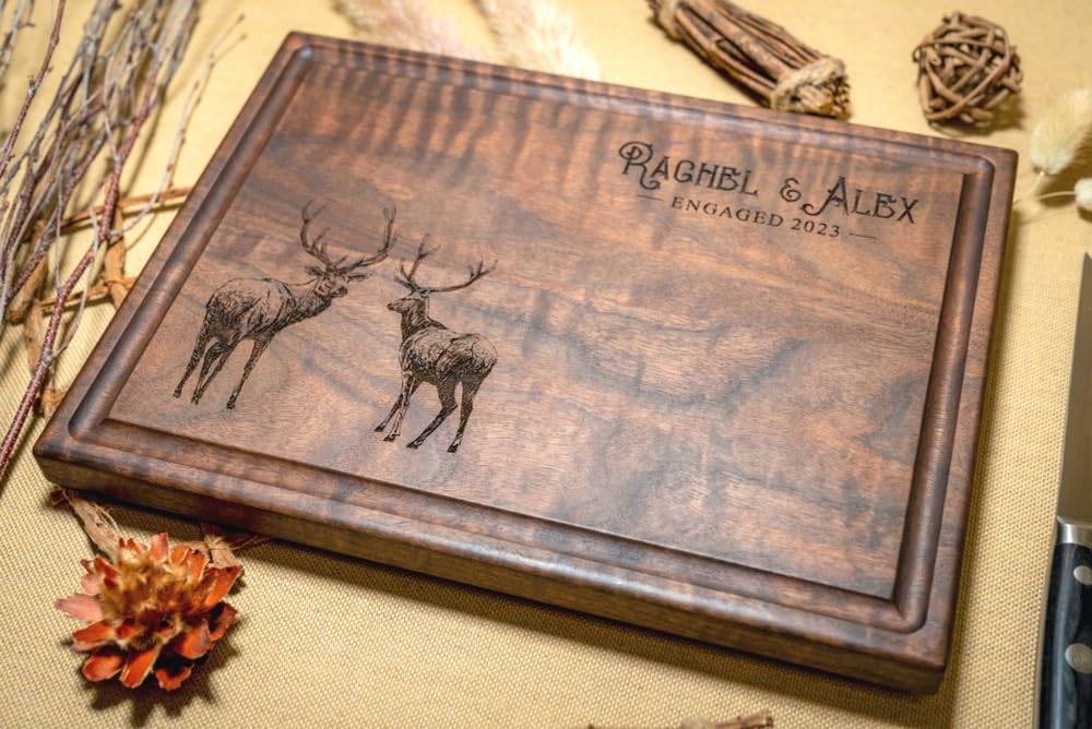 Walnut Artisan Personalized Cutting Boards, Custom Wedding, Anniversary or Housewarming Gift Idea, Wood Engraved Charcuterie Board for Hunters or