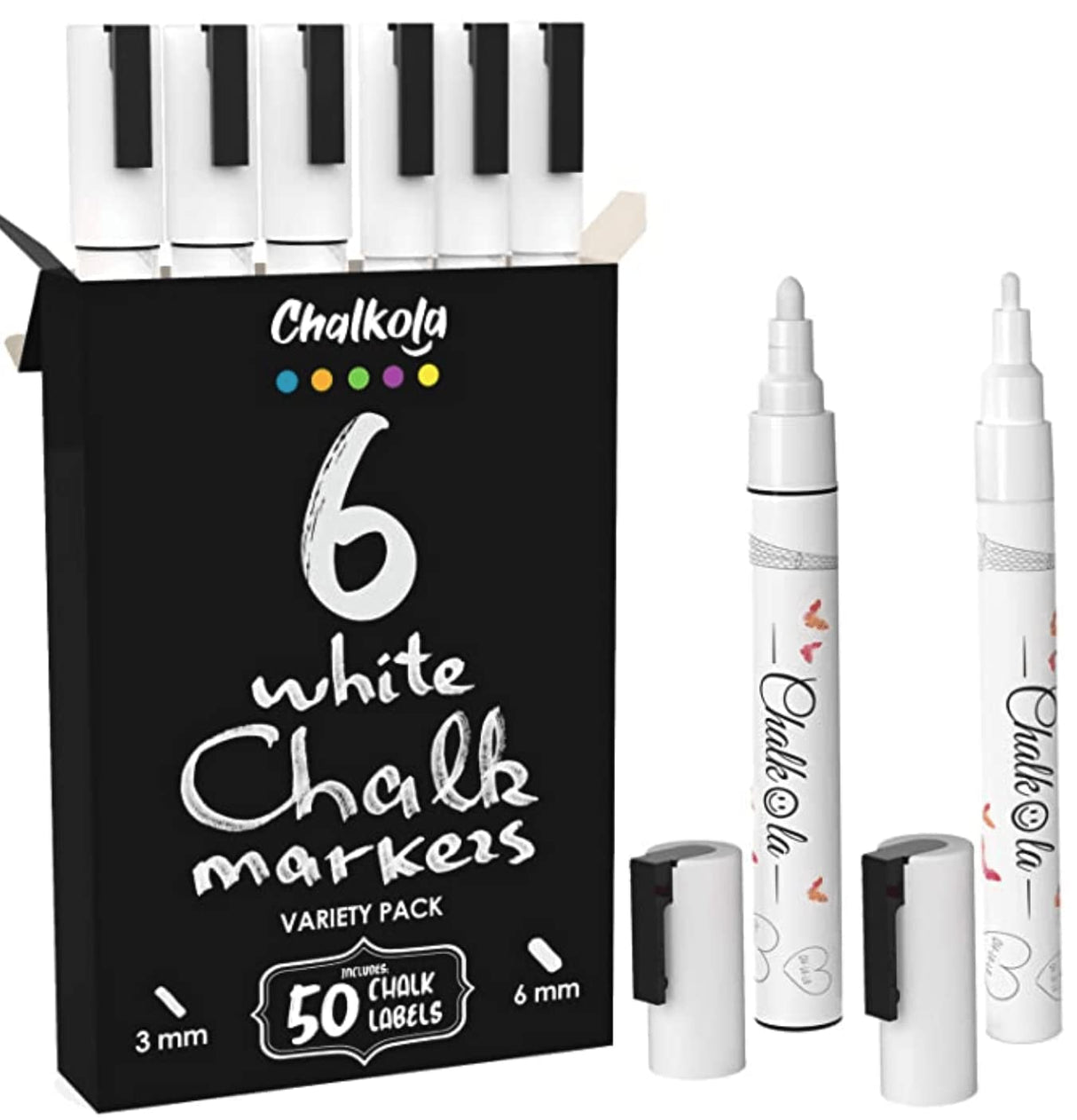 Chalkola Trendy Art Bundle - 6 White + 10 Bold Colors Liquid Markers Chalkola