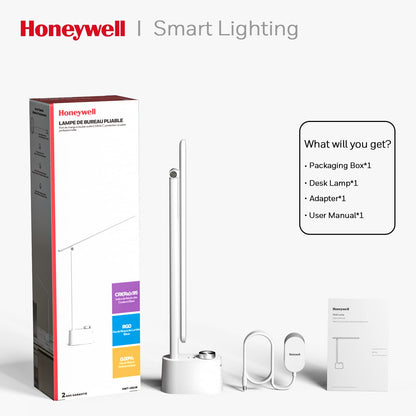 Honeywell HWT-H01 LED Desk Lamp Dimmable Table Lamp with USB A+C Dual Charging Port Eye-Caring Foldable Desk Light with 3 Color Modes for Home Office - WoodArtSupply