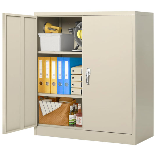 Greenvelly Metal Garage Storage Cabinet, Grey 42” Lockable Cabinet with 2 Doors and 4 Adjustable Shelves, Steel Storage Cabinet with Lock, Locking - WoodArtSupply