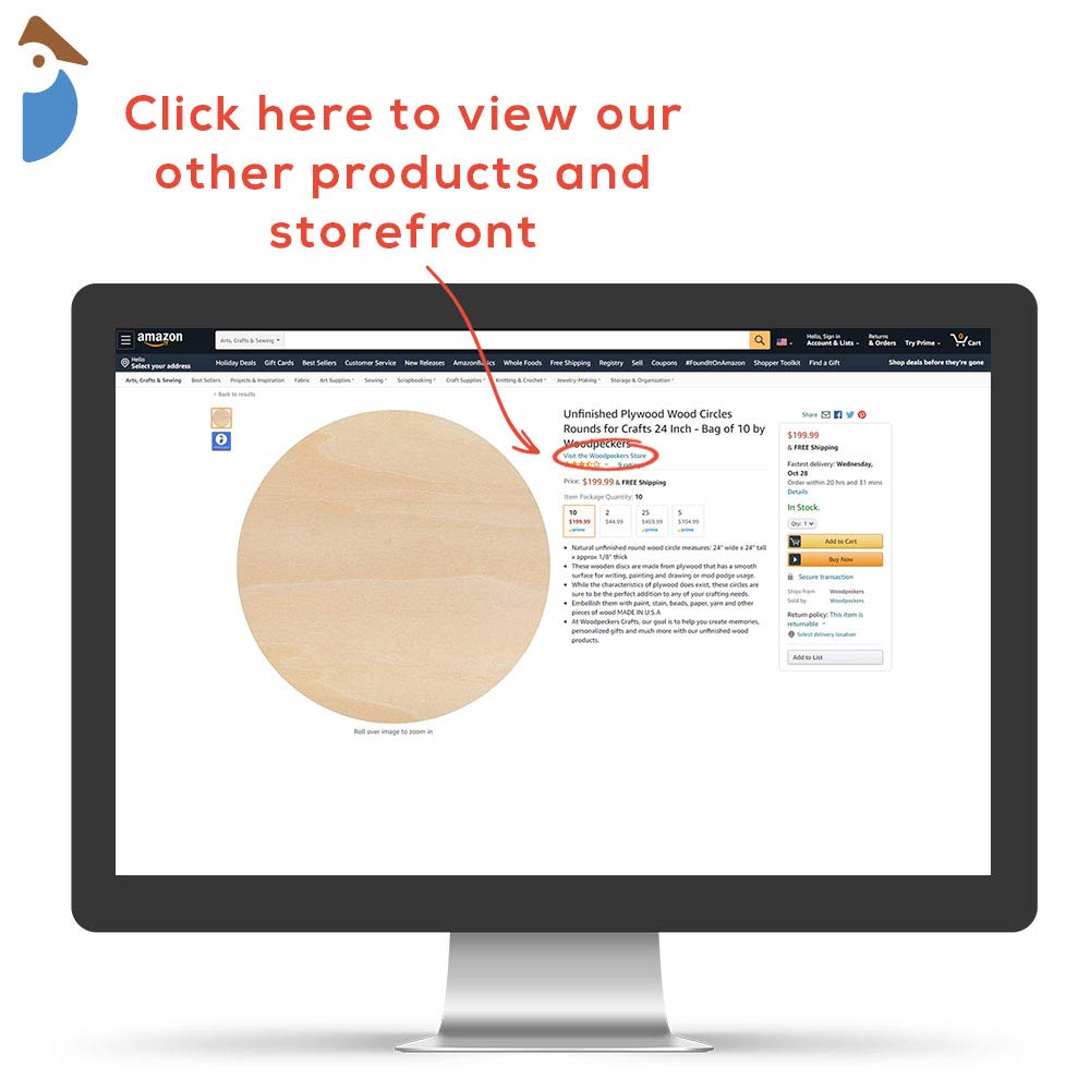 Wood Discs for Crafts, Blank Tokens, or Wooden Coins, 3 x 1/16 inch, Pack of 25 Unfinished Wood Circles, by Woodpeckers Woodpeckers