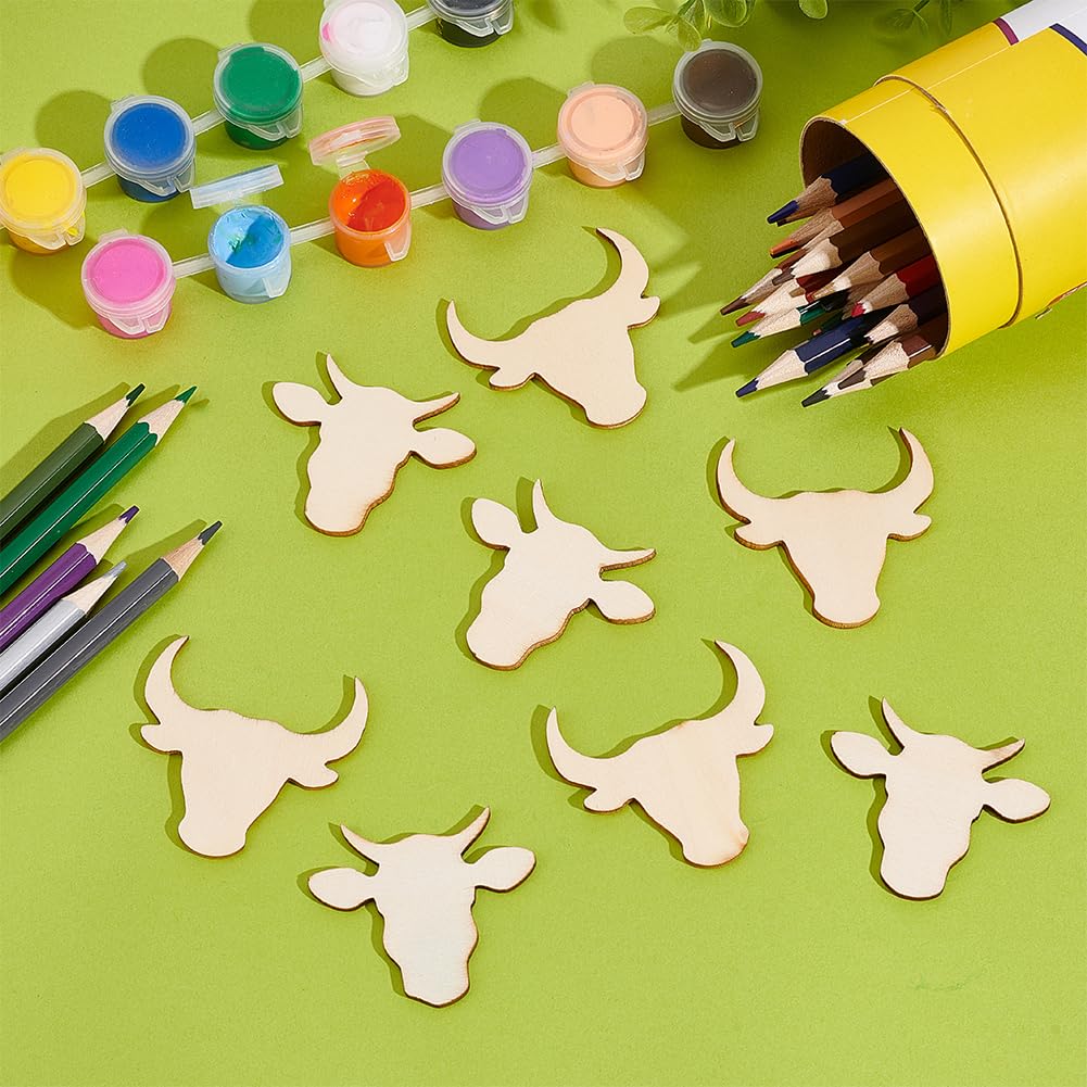 OLYCRAFT 60Pcs 2 Styles Unfinished Wood Cow Head Pieces Wood Cattle Head Blank Cutouts Unfinished Cow Wood Pieces Blank Wooden Cow Slices for OLYCRAFT