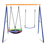 Swing Set for Backyard, 440lbs Swing Set with Heavy-Duty A-Frame Metal Outdoor Swing Stand, 1 Saucer Swing Seat & 1 Belt Swings Seat Lunafun