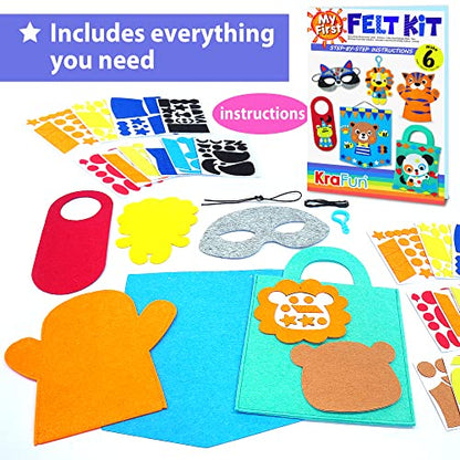 KRAFUN My First Felt Kit Animal Craft Kit for Kids and Toddlers, Boys and Girls Age 3-8 Years Old, Include 6 DIY Handmade Arts and Crafts Projects, - WoodArtSupply