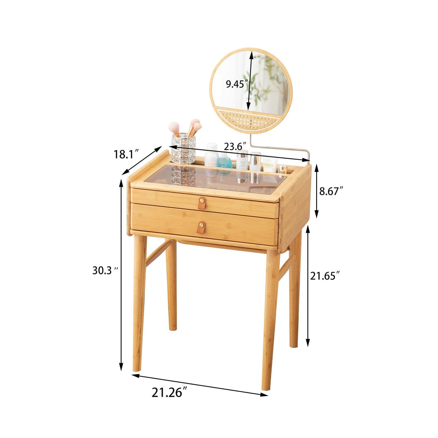 Tiita Vanity Desk, Makeup Vanity Table with Mirror, Dressing Table with 2 Drawers,Modern Wood Bedroom Vanity Vintage Dressing Table for Women Girls - WoodArtSupply