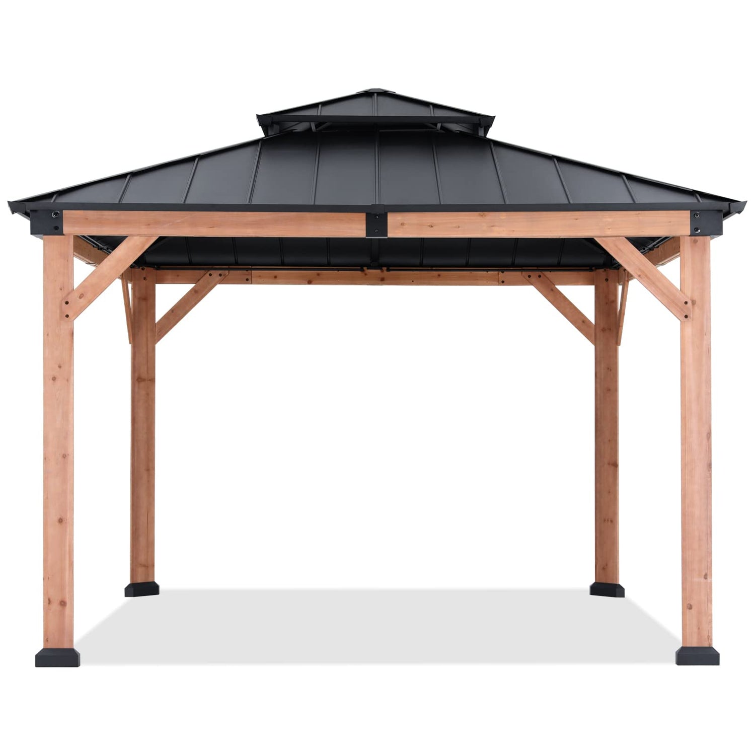 ABCCANOPY Wood Gazebo 11x11 - Outdoor Patio Wooden Gazebo with Hardtop Metal Double Roof for Garden, Backyard and Deck ABCCANOPY