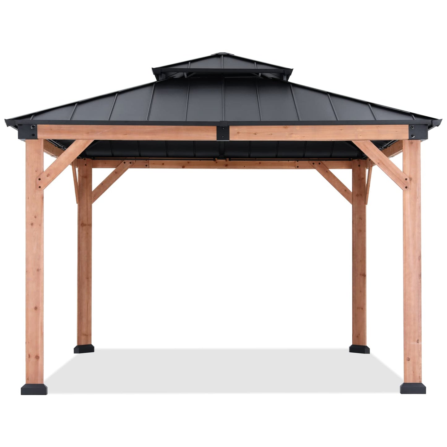 ABCCANOPY Wood Gazebo 11x11 - Outdoor Patio Wooden Gazebo with Hardtop Metal Double Roof for Garden, Backyard and Deck