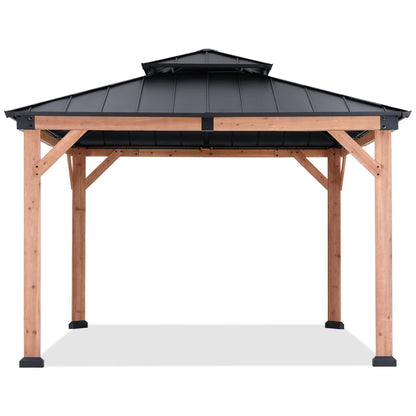 ABCCANOPY Wood Gazebo 11x11 - Outdoor Patio Wooden Gazebo with Hardtop Metal Double Roof for Garden, Backyard and Deck - WoodArtSupply