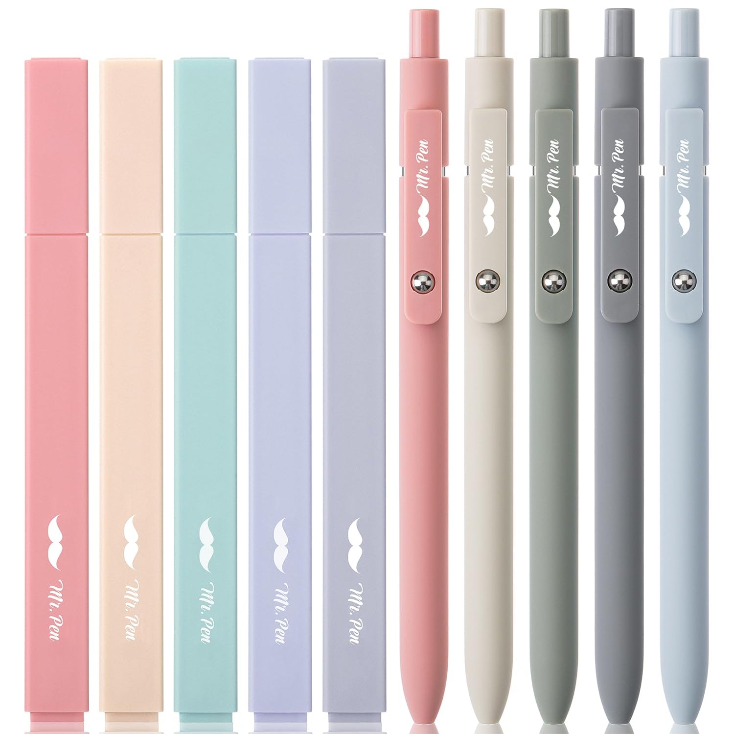 Mr. Pen- Aesthetic Highlighters and Gel Pens No Bleed, 10 Pack, Morandi Color Bible Highlighters No Bleed, Black Ink Bible Pens, Highlighter Pens, No Mr. Pen