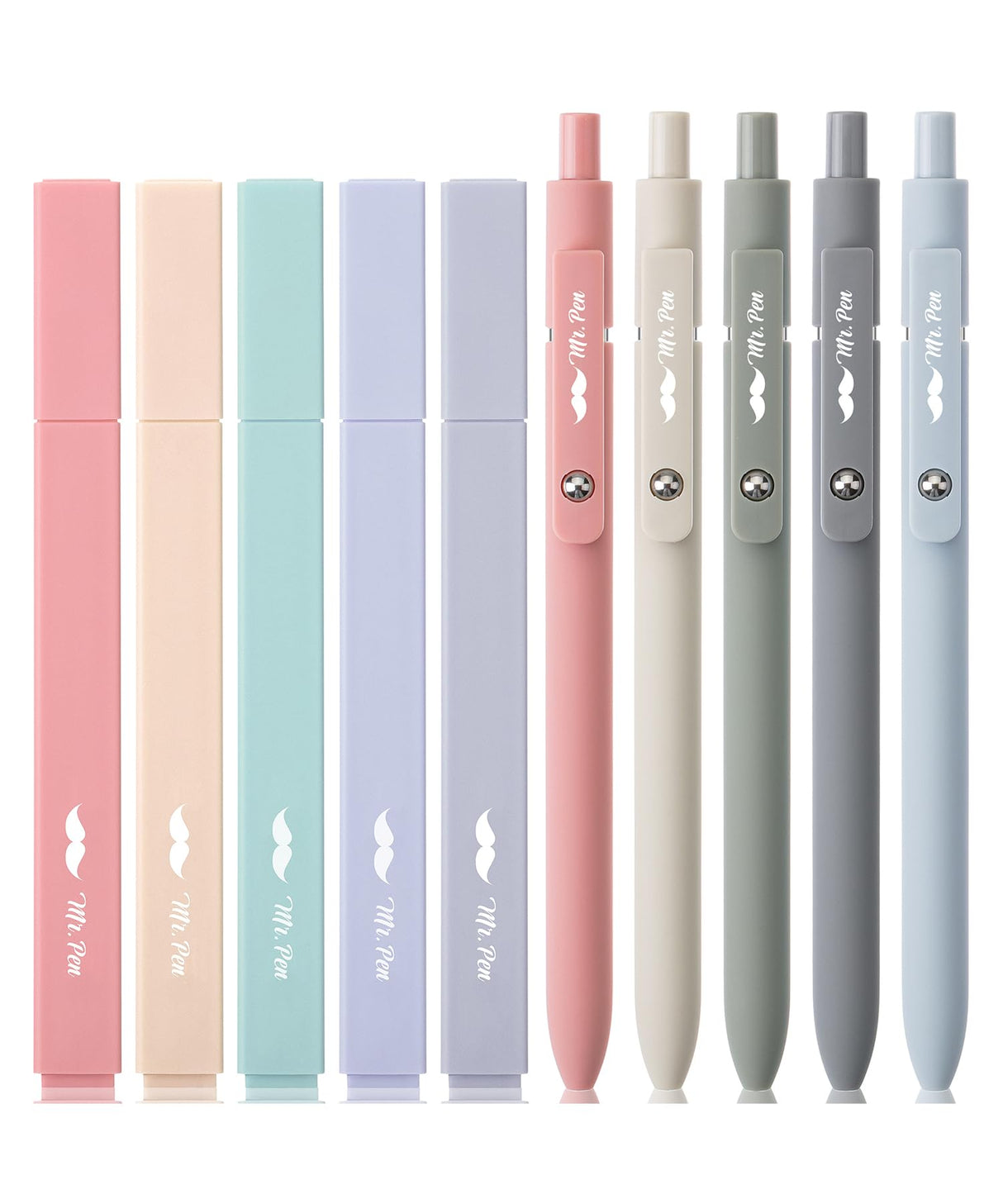 Mr. Pen- Aesthetic Highlighters and Gel Pens No Bleed, 10 Pack, Morandi Color Bible Highlighters No Bleed, Black Ink Bible Pens, Highlighter Pens, No Mr. Pen