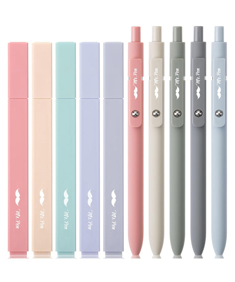 Mr. Pen- Aesthetic Highlighters and Gel Pens No Bleed, 10 Pack, Morandi Color Bible Highlighters No Bleed, Black Ink Bible Pens, Highlighter Pens, No Mr. Pen