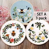 Lukinbox Embroidery Starter Kit for Beginners, 3 Sets Cross Stitch Kits for Adults, Include Embroidery Clothes with Cute Bees and Flowers Patterns, 1 Lukinbox