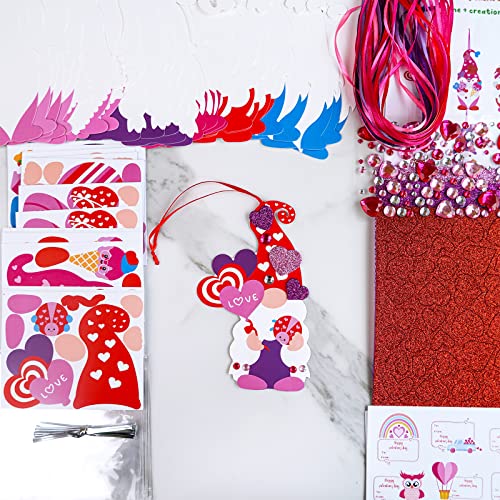 Winlyn 36 Sets Valentine's Day Gnome Ornaments Decorations DIY Valentine Gnome Craft Kits Assorted Gnome Shaped with Heart Valentine Stickers for Winlyn