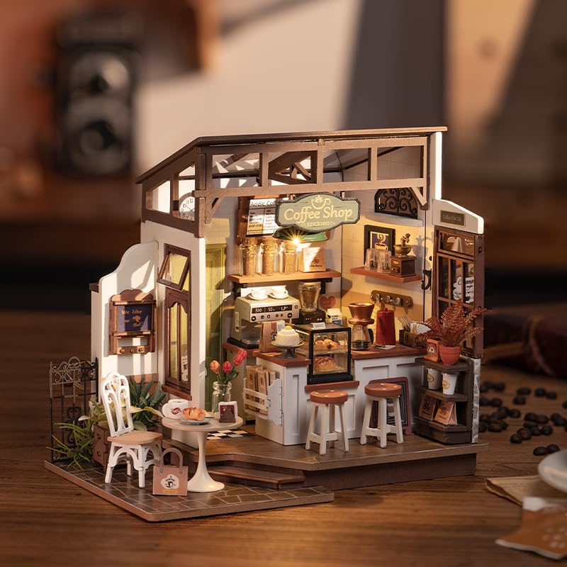DIY Miniature House Kit Flavory Coffee Shop, Tiny House Kit for Adults to Build, Mini House Making Kit with Furnitures, Halloween/Christmas Wowood