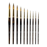 KINGART 1010C Premium 10 Pc. / Sizes Finesse 8020 Series Ultra Round Watercolor Artist Brush Set, Synthetic Kolinsky Sable Blend, Short Handle, Gift KINGART