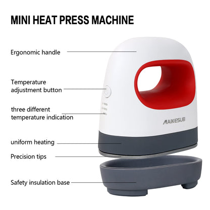 MAIKESUB Mini Heat Press Machine Easy to Use for T Shirts Shoes Hats Small HTV Iron on Vinyl Projects Portable Heating Transfer Iron Red - WoodArtSupply