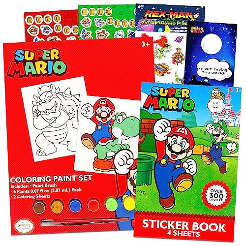 Nintendo Mario Paint Posters Set - 4 Pc Bundle with Super Mario Painting Activity Book, 600+ Stickers, and More | Super Mario Coloring and Activities - WoodArtSupply