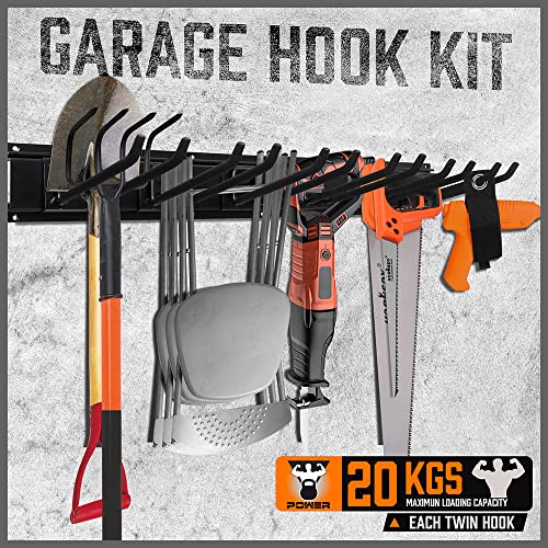 HORUSDY 64-Inch Heavy Duty Garage Organization Rack, 4 packs Rails and 9 Adjustable Hooks, Tool Organizer Rack with Heavy Double Hooks Tracks Max HORUSDY