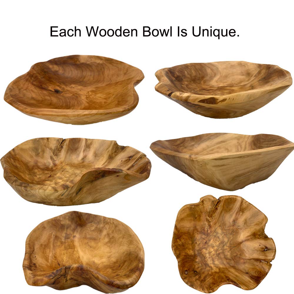 OUEEGER Wood Salad Bowl(10"-12"), Handmade Natural Root Wooden Bowl, Wood Crafts Bowl Serving for Fruit, Snack, Food OUEEGER