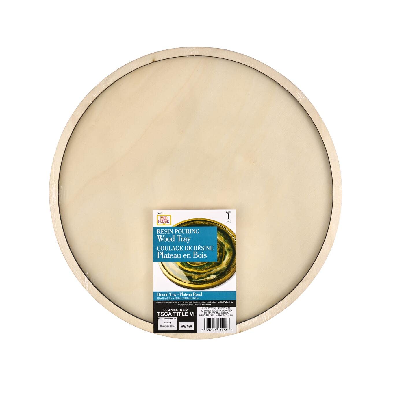 Mod Podge, Round Wood Tray, 12" Pouring Surface for Epoxy, DIY Supplies for Resin Arts and Crafts Projects, 25488