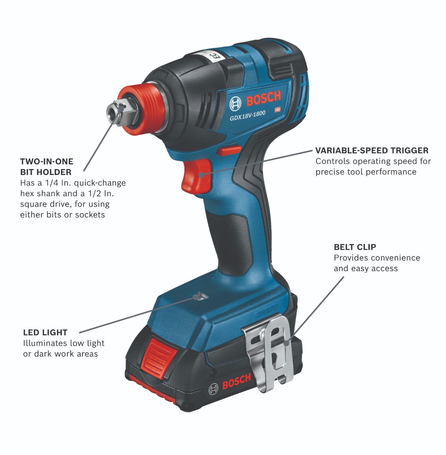 BOSCH GXL18V-240B22 18V 2-Tool Combo Kit with 1/2 In. Hammer Drill/Driver, Two-In-One 1/4 In. and 1/2 In. Bit/Socket Impact Driver/Wrench and (2) 2 - WoodArtSupply