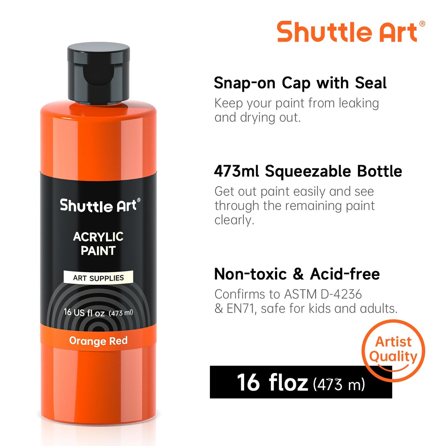 Shuttle Art Acrylic Paint, 15 Pack Acrylic Paint Large Bottle Set, 473ml/16oz Each, 14 Unique Colors and 1 More White, High Viscosity Art Paint for - WoodArtSupply