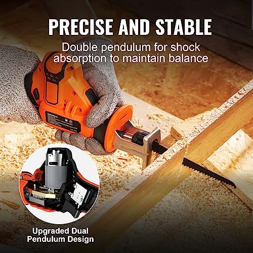 VEVOR Cordless Reciprocating Saw, 0-2700RPM Variable Speed, 0.8" Stroke Fast Cutting, 12V 45 Mins Fast Wireless Charging, Battery Powered with Branch VEVOR