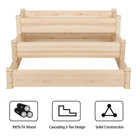 Yaheetech 3 Tier 47 x 47 x 22in Raised Garden Bed Horticulture Outdoor Elevated Flower Box Tiered Garden Bed Wooden Vegetables Growing Planter for Yaheetech