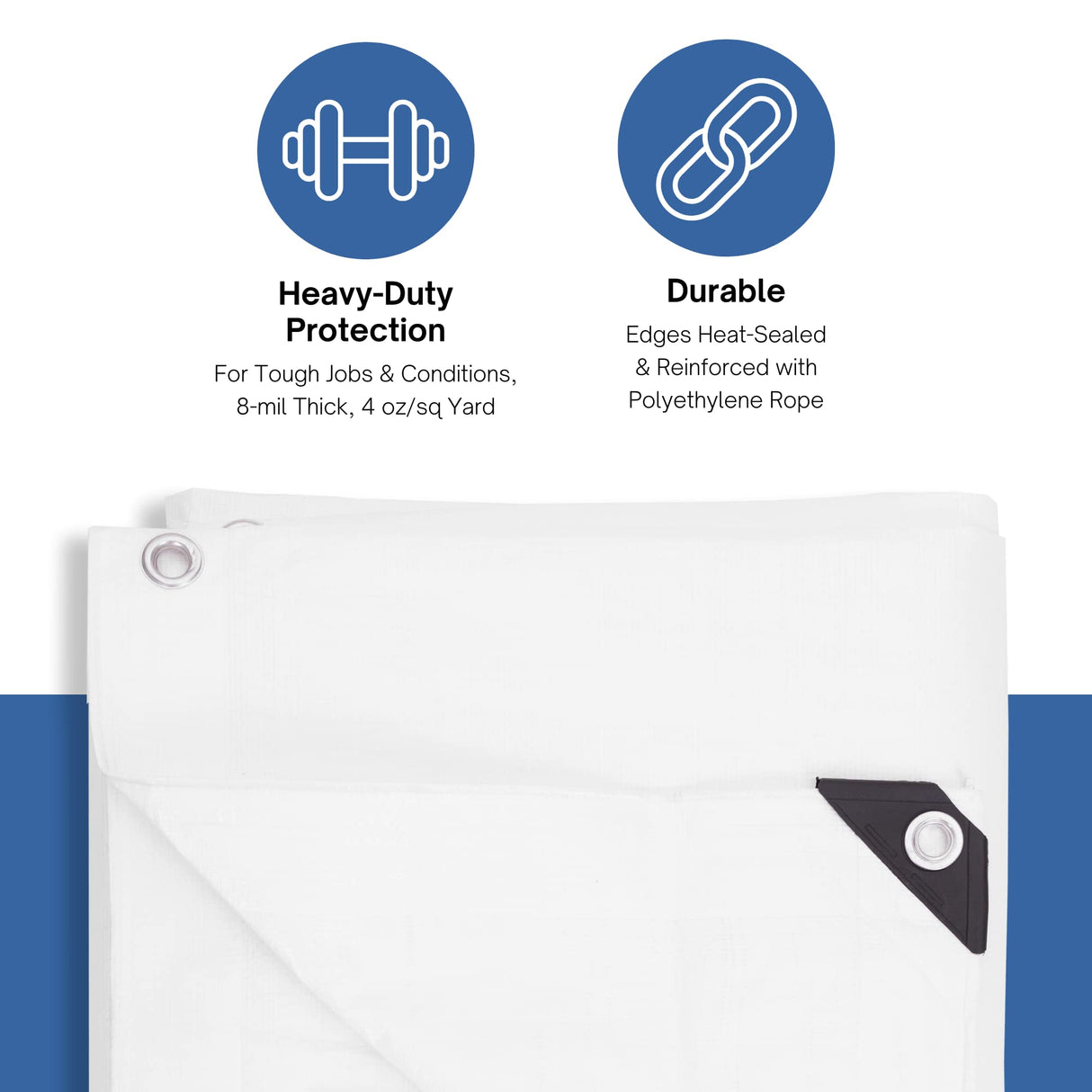 Kotap 12 x 20 Ft. Heavy-Duty Protection/Coverage Tarp, Superior Weave 8-mil, Multi-Use, Waterproof, White, (TRW-1220) Kotap